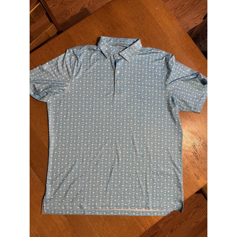 johnnie-O Polo XL Martini Shaker Atomic Print‎ AOP Golf Shirt Blue Stretch